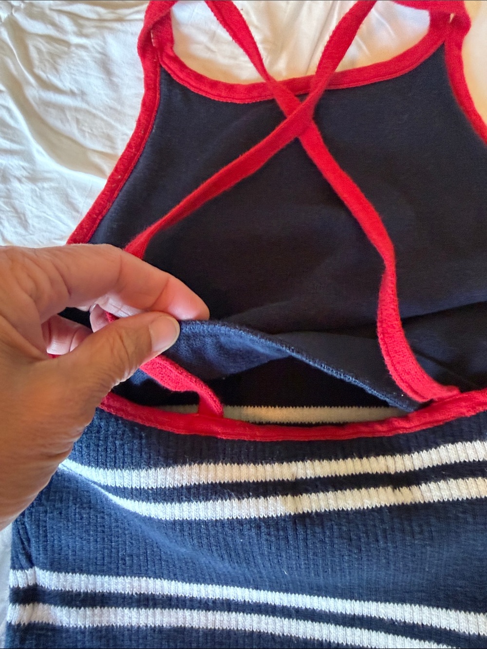 Hollister Navy Blue & White Striped Knit Halter Tank with Red Trim. SMALL. EUC - Picture 3 of 10